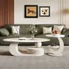 Nova mesa de centro oval em pedra sinterizada de luxo leve estilo italiano para apartamentos pequenos, sala de estar moderna, uso doméstico simples, combinação de armazenamento de alta qualidade