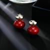 S925 Prata Agulha Francês Simples Ano Novo Chinês Brincos de Feijão Vermelho Retro Elegante All-match Ancora Brincos de Pérola Vermelha