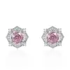 Collar con Colgante de Flor de Zirconio Rosa Octagonal Corte Milenio Rosa Más Vendido Transfronterizo Anillo de Lujo Ligero Juego de Pendientes de Piedra de Color