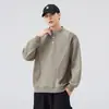 Moletom estilo americano, nova coleção de outono masculina, blusa casual color block de corte solto, camiseta de manga comprida com gola alta e botões, atacado de roupas masculinas