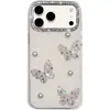 Funda de teléfono IMD de mariposa con perlas de agujero grande adecuada para Apple 17/18 moderna 18PRO con adornos de diamante 13/14 de lujo 16