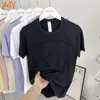 Verão Transfronteiriço Novo Gola Redonda Esportivo Manga Curta Feminino Secagem Rápida Respirável Textura Corrida Fitness Yoga Roupas Top