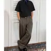 Pantalones de traje de alta gama retro plisados estilo americano para hombre, adecuados para primavera y otoño, pantalones anchos de corte limpio holgados estilo coreano