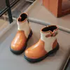 Botas Martin para Niñas 2026 Nuevo Bloque de Color Empalme Cremallera Lateral Hebilla Suela Suave Antideslizante Retro Otoño/Invierno Versátil Botas de Piel