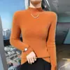 Calidad 2026 Estilo Otoño Elegante Andy Terciopelo Cuello Redondo Semi Alto Corte Ajustado Camiseta Básica para Mujer Fabricante Mayorista