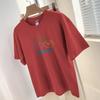 260g Heavy Cotton T-shirt Feminino de manga curta verão gola redonda bonito design impresso nicho top meia-manga t-shirt