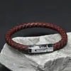 Pulsera de cuero simple para hombre de venta caliente europea y americana, pulsera de cuero de una sola vuelta con cierre magnético de titanio y acero, suministro en stock