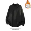 Sudadera Retro Americana de Felpa Chenilla Forrada para Hombre Otoño e Invierno Corte Limpio Camisa Base de Sarga Camisa Henley Pequeña Fragante