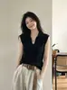 Chaleco tejido sin mangas de estilo coreano minimalista con solapas para mujer, diseño de verano con recorte, ajustado y favorecedor