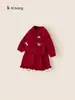 Bangxuan Ropa Infantil Suéter de Manga Larga para Niñas Falda con Borde Ondulado Conjunto de Dos Piezas Conjunto Festivo Rojo para Niños