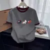 Camiseta de Algodón con Bloques de Color, Cuello Redondo, Manga Corta para Mujer, Nueva Versátil para el Verano, Camiseta Base