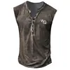 Chaleco casual de hombre de talla grande con placket de siete botones, código europeo transfronterizo, estampado digital 3D de letras, cuello V sin cuello para hombre