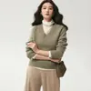 Nueva colección de otoño: Suéter de cachemira de cuello en V simple y versátil para mujer, de manga larga, corte holgado, perfecto para usar en capas y una pieza base elegante