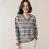 Moda Versátil de Malha Jacquard Grossa com Blocos de Cor Fair Isle Vintage Manga Longa 25 Outono/Inverno Suéter Base de Caxemira para Mulheres Gola V