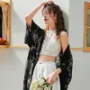Nuevo Cardigan Fino de Encaje Negro Hueco de Verano para Mujer, Longitud Media, Estilo Coreano, Talla Extra, a la Moda, Versátil