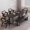 Mesa y sillas de comedor de madera maciza nórdica Estilo Wabi-sabi mesa de comedor rectangular de tronco de árbol Integrado para B&B, restaurante, sala de estar, comedor y escritorio de estudio
