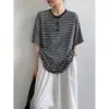 Camiseta Casual Solta Listrada Color Block Luxi para Mulheres 26 Verão Nova Estilo Coreano Versátil Básica Manga Curta Top 21072