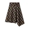Ropa de Mujer Europea y Americana Transfronteriza Aliexpress Ins Popular Moda Retro Cuadros Falda Irregular de Longitud Media