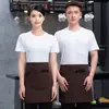 Delantal de Trabajo de Lona Unisex con Múltiples Bolsillos para Restaurante Occidental, Panadería, Bar, Camarero, Medio Delantal, Impresión al por Mayor