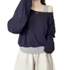 Sudadera de Diseño Talla Grande Falsa de Dos Piezas Hombro Inclinado Corta para Mujer Otoño 2025 Nueva Holgada Aspecto Adelgazante Top Asimétrico