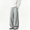 Calça de moletom esportiva estilo americano com listras e estrelas para homens, design moderno de três listras, calça casual ampla versátil com bom caimento e perna larga