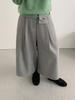 Tg Pantalones de Lana de Pierna Ancha Línea A a la Moda con Riñonera para Mujer Invierno 2025 Nuevos Pantalones Acampanados Cortos Plisados 25968