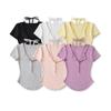 Playera Sexy de Corte Slim de Manga Corta con Cuello en V con Botones y Bajo Curvo para Mujer, Verano 2025