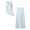 Para Comércio Exterior Transfronteiriço Europeu e Americano Roupas Femininas Aliexpress Venda Quente Moda de Verão Versátil Colete de Cetim Sem Mangas + Calça de Pernas Largas