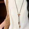 Collar Colgante de Madera Vintage con Cuentas para Mujer, Diseño de Nicho con Estilo Étnico, Cadena Larga Versátil para Suéter de Moda