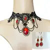 Collar de Encaje de Moda Exagerada Europeo y Americano Cadena de Collar con Colgante de Flor de Rosa Negra y Gema