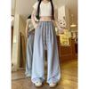 Pantalones de Seda de Hielo Yamamoto de Color Contrastante para Mujer Verano Delgados Talla Grande mm Gorditas Aspecto Adelgazante Holgados Estilo Perezoso Casual Pantalones de Pierna Ancha