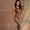 Ropa interior para mujer de malla hueca, no es necesario quitarla, transparente, sexy, tentación, medias de malla abierta, uniforme