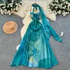 Vestido de Tirantes Elegante de Gama Alta con Degradado Azul para Mujer, Nuevo Estilo que Ceñe la Cintura, Vestido Largo Adelgazante para Vacaciones, Estilo Dopamina
