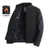 Jaqueta Acolchoada com Forro de Lã para Outono e Inverno, Casaco de Algodão Quente para Pai, Roupa Externa de Algodão com Gola Reversível para Homens de Meia-Idade e Idosos