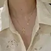 Collar Cruz Hielo Triturado Oro Vintage Italiano Iglesia Luz de Lujo Nicho Cadena Clavícula de Gama Alta para Mujeres