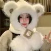 Bonito Sombrero de Oso para Mujer, Nuevo Estilo de Invierno, Felpa, Cortavientos, Engrosado, Cálido, Adelgazante de Rostro, Protector de Orejas, Gorro Bufanda
