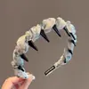 Exquisita Diadema Alta con Ondas de Perlas Degradadas para Mujeres con Dientes, Diadema Antideslizante para Lavarse la Cara, Pasador, Diadema