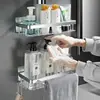 Gabinete de Almacenamiento para Baño Montado en Pared con Agujeros para Bañera, Lavabo e Inodoro Estante de Almacenamiento