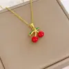 Collar con Colgante de Cereza de Perla Nuevo de Amazon Transfronterizo Europeo y Americano Cadena para Clavícula de Lujo Ligero de Verano para Mujer