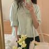 Versión Coreana Holgada Estilo Ins Fresca y Sencilla de Verano Camisa con Pliegues en la Espalda Blusa de Manga Corta para Mujer Nuevo Modelo 2026
