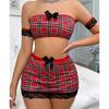 Vestido de Sirvienta Sexy a Cuadros con Lazo Estilo Academia Europea y Americana Traje de Falda sin Tirantes Uniforme Lencería Seductora