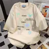 Camiseta de Manga Corta con Estampado de Graffiti de Letras Chic Coreano 2026 Nuevo Estilo de Verano Oversize Versátil Top para Pareja