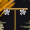 Nuevos Pendientes de Diseño de Flor de Cinco Pétalos Completamente Diamantados, Pendientes de Flor de Celebridad de Internet de Lujo Ligero, Aguja de Plata S925, Pendientes Únicos y Elegantes