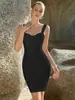 Vestido Tirantes Tela de Vendaje Elástico Alto Transfronterizo con Moldeado de Ballena, Corte Ajustado, Bodycon, Minivestido para Fiesta en Club Nocturno