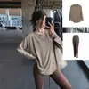 Outono e Inverno Tamanho Plus Roupas de Fitness para Yoga Manga Longa Solta Comprimento Médio Cobre o Quadril Aparência Emagrecedora Calça de Yoga Traje Esportivo de Secagem Rápida