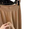 Pantalones de punto de cachemira para mujer, de pierna ancha, cintura alta, con caída fluida, engrosados para mayor calidez y diseño hasta el suelo