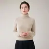 Suéter de punto de cachemira pura para mujer con mangas raglán, cuello alto, de doble hebra, top grueso y suave, versátil, clásico y moderno