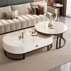 Mesa de centro de ardósia para sala de estar, novo modelo 2024, design moderno minimalista de luxo leve, conjunto de mesa de centro oval moderno para apartamento pequeno