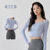Top de Yoga Transfronteiriço de Gola Redonda Larga para Mulheres Cor Sólida Gola Henley Manga Curta Fitness Manga Longa Emagrecedor Top Esportivo