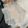 50g ultra-fino jacquard voando Seda de Gelo cintura alta contração leve da barriga lingerie feminina letras douradas virilha respirável secagem rápida cuecas